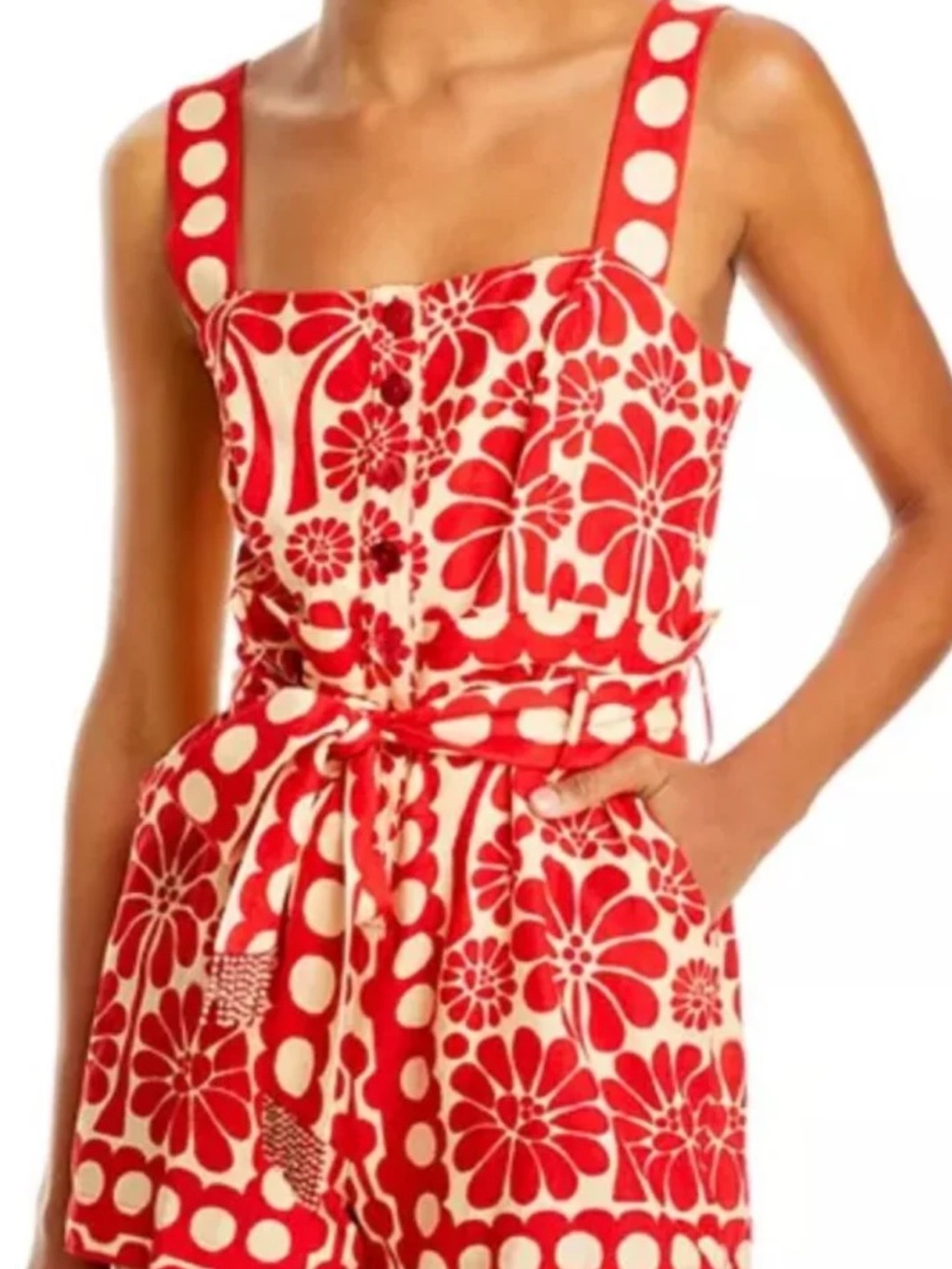 FARM Rio Palermo Red and Cream Floral Tie-Waist Mini Dress